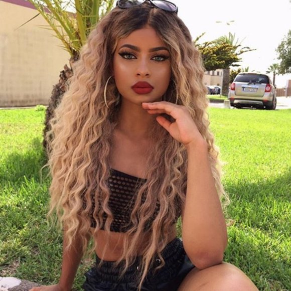 Lace Front Curly Ash Blonde Human Hair Blend Wig main image 13